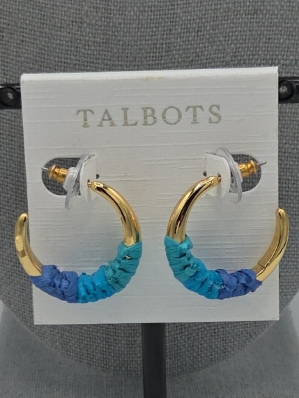 5 for $25! Talbots Gold Tone Hoop Earrings with Blue and Teal Braided Detail